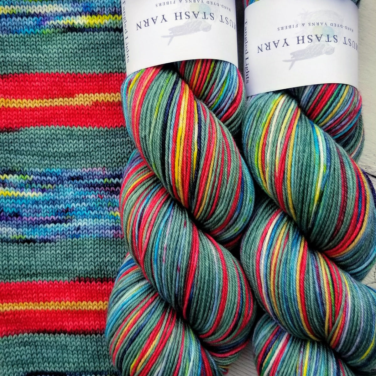 Tangled Lights -must match sock - Must Stash self striping sock yarn fun colorful knitting large skein twin matching double