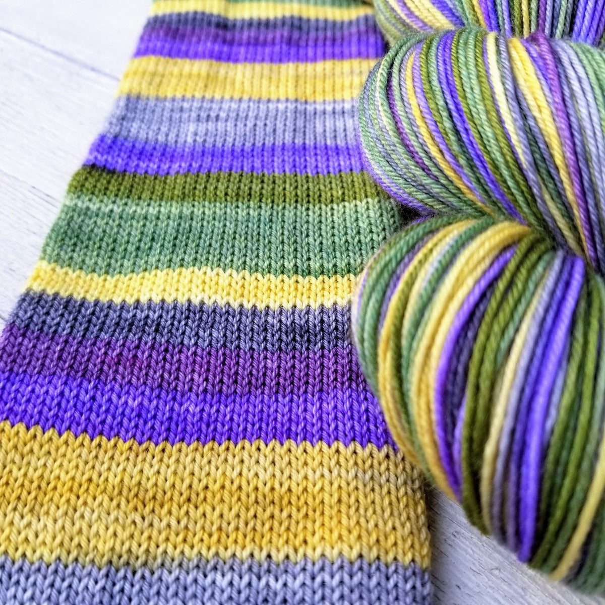 Must Stash does Mardi Gras -must match sock - Must Stash self striping sock yarn fun colorful knitting large skein twin matching double