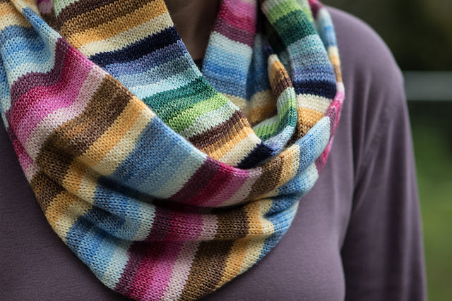 La Belle et La Bête Cowl - Must Stash self striping sock yarn fun colorful knitting large skein twin matching double