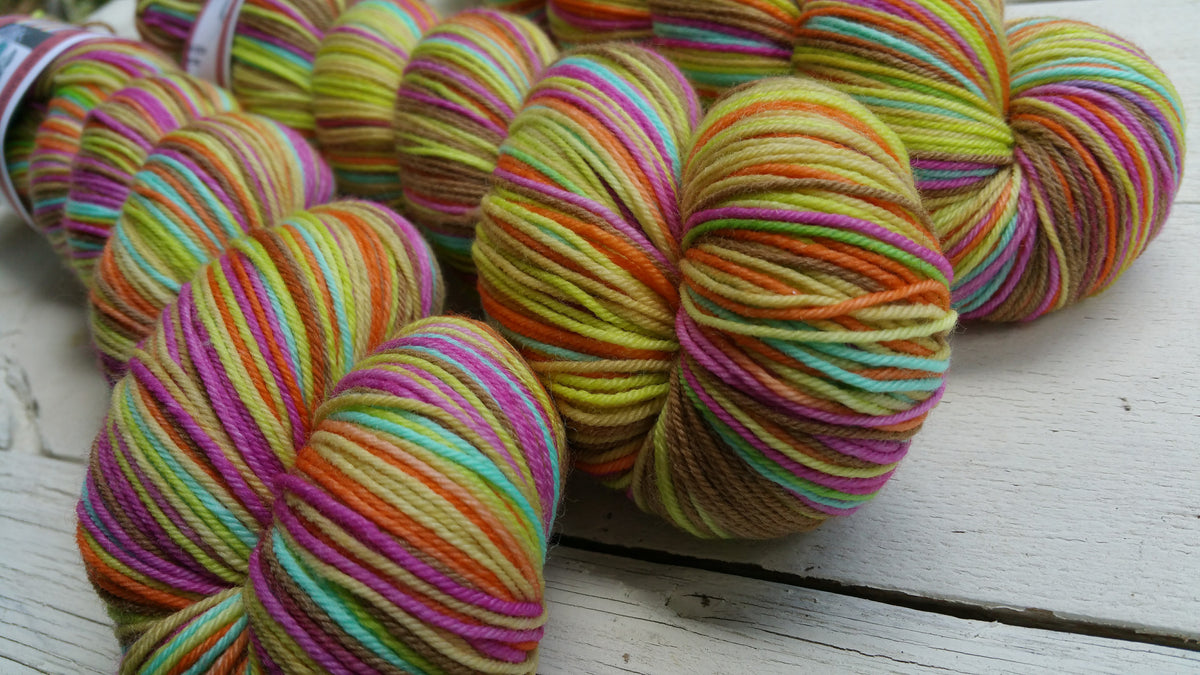Retro Rainbow -perfect must match set - Must Stash self striping sock yarn fun colorful knitting large skein twin matching double