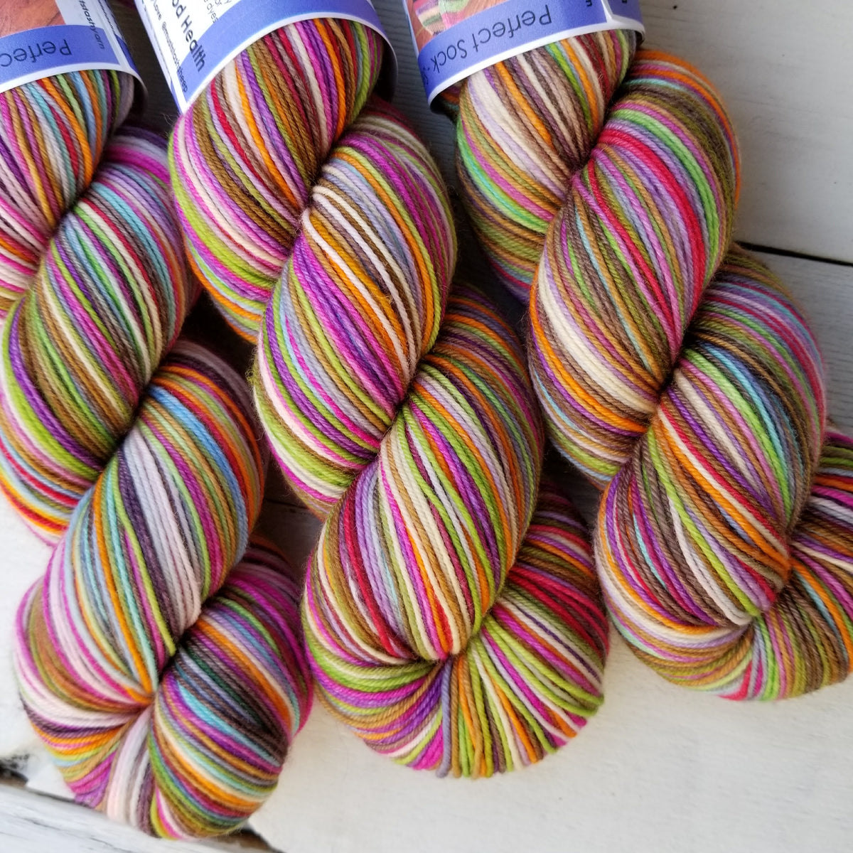 Woodstock (original) -perfect must match set - Must Stash self striping sock yarn fun colorful knitting large skein twin matching double