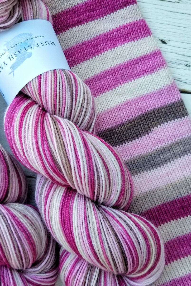 Raspberry Truffle -must match sock - Must Stash self striping sock yarn fun colorful knitting large skein twin matching double