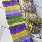 Must Stash does Mardi Gras -must match sock - Must Stash self striping sock yarn fun colorful knitting large skein twin matching double