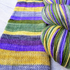 Must Stash does Mardi Gras -must match sock - Must Stash self striping sock yarn fun colorful knitting large skein twin matching double