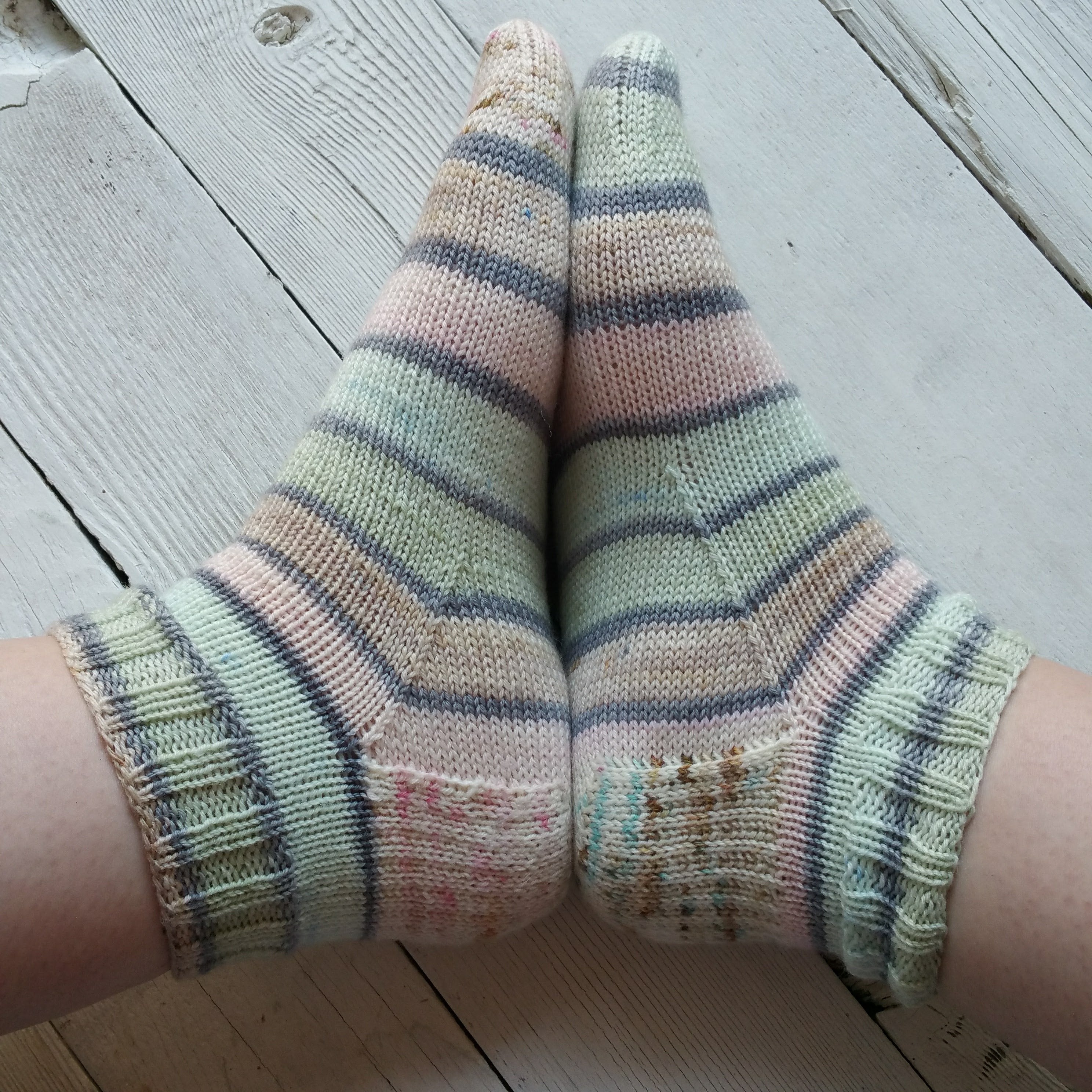Red Heart Self-Striping Knit Socks Pattern